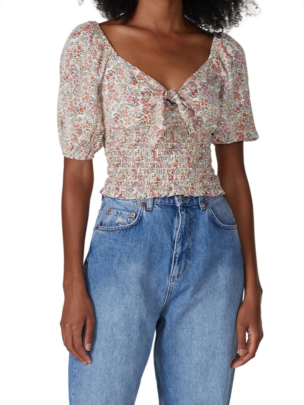 Louna Floral Tie Front Smocked Top